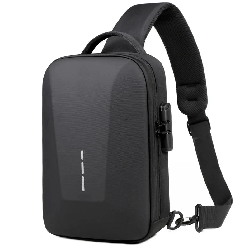 Sac De Poitrine Antivol Homme – Noir, USB Recharge, Robuste Et Sécurisé