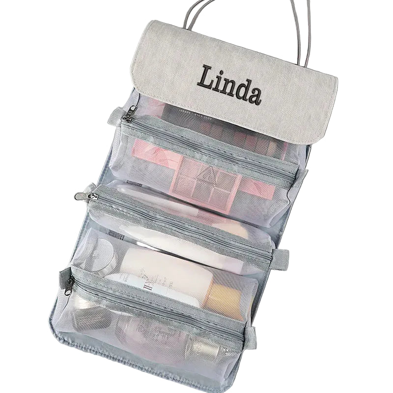 Trousse De Toilette Personnalisable Pour Voyage - Grand Format 28x21x11 Cm, Multiples Poches, Polyester, Idéale Pour Maquillage Et Produits De Soin - 12