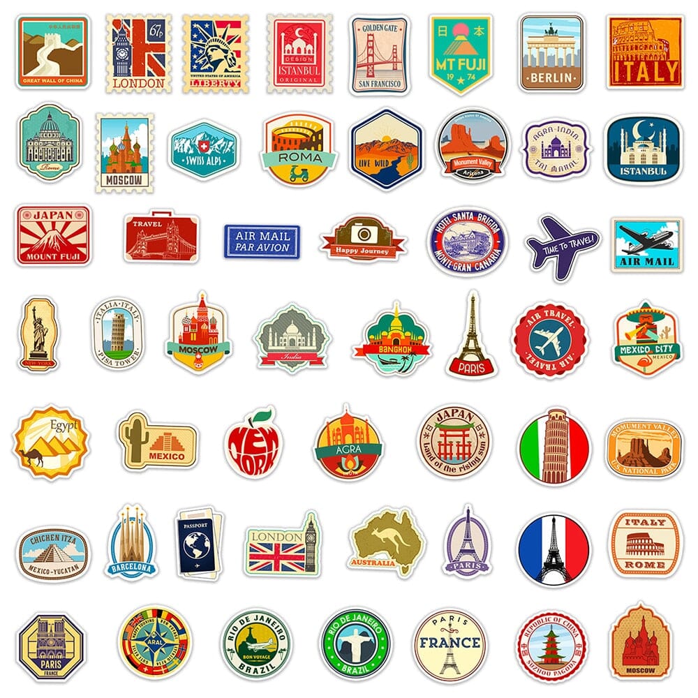 Autocollants Valise Travel Stickers (Pack de 50)