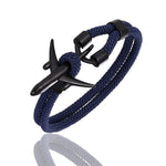bracelet avion noir corde bleu marine