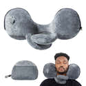 Oreiller De Voyage Gonflable Compact - Coussin De Cou Ergonomique En Velours Doux Pour Avion, Train, Voiture Et Bureau (avec Masque De Sommeil) - 1