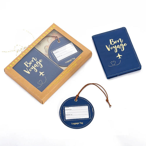 coffret Cadeau Départ Voyage Étiquette Bagage & Étui Passeport Personnalisé