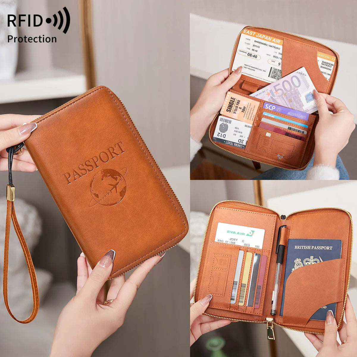 Basics Portefeuille anti-RFID en cuir pour passeport Bleu marine Basics Portefeuille anti-RFID en cuir pour passeport Bleu marine
