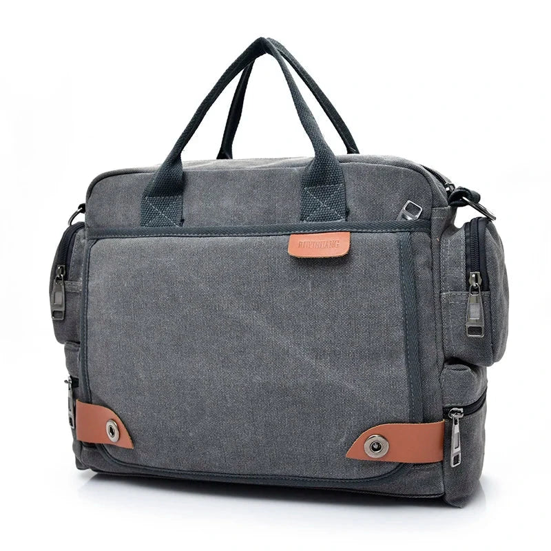 Sac à Bandoulière Homme Toile Vintage Noir - Sacoche Portable Voyage, Taille Moyenne, Neuf Avec étiquettes