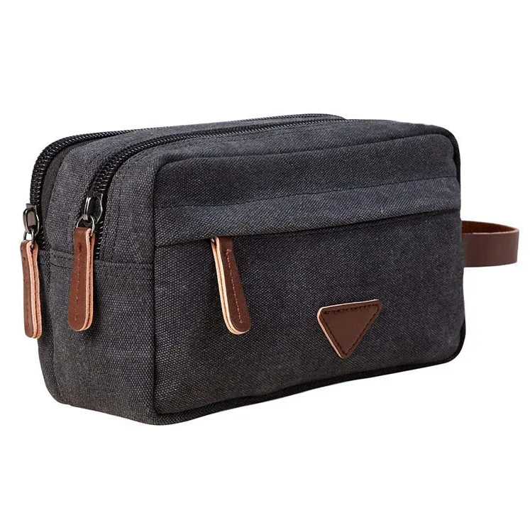 trousse de toilette double compartiment en toile vintage