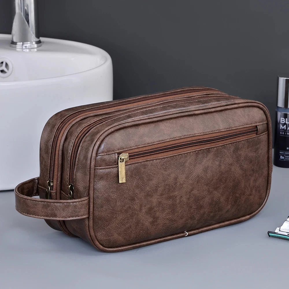 Trousse de Toilette Hommes Double Compartiment marron