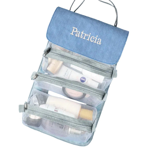 Trousse De Toilette Personnalisable Pour Voyage - Grand Format 28x21x11 Cm, Multiples Poches, Polyester, Idéale Pour Maquillage Et Produits De Soin - 8