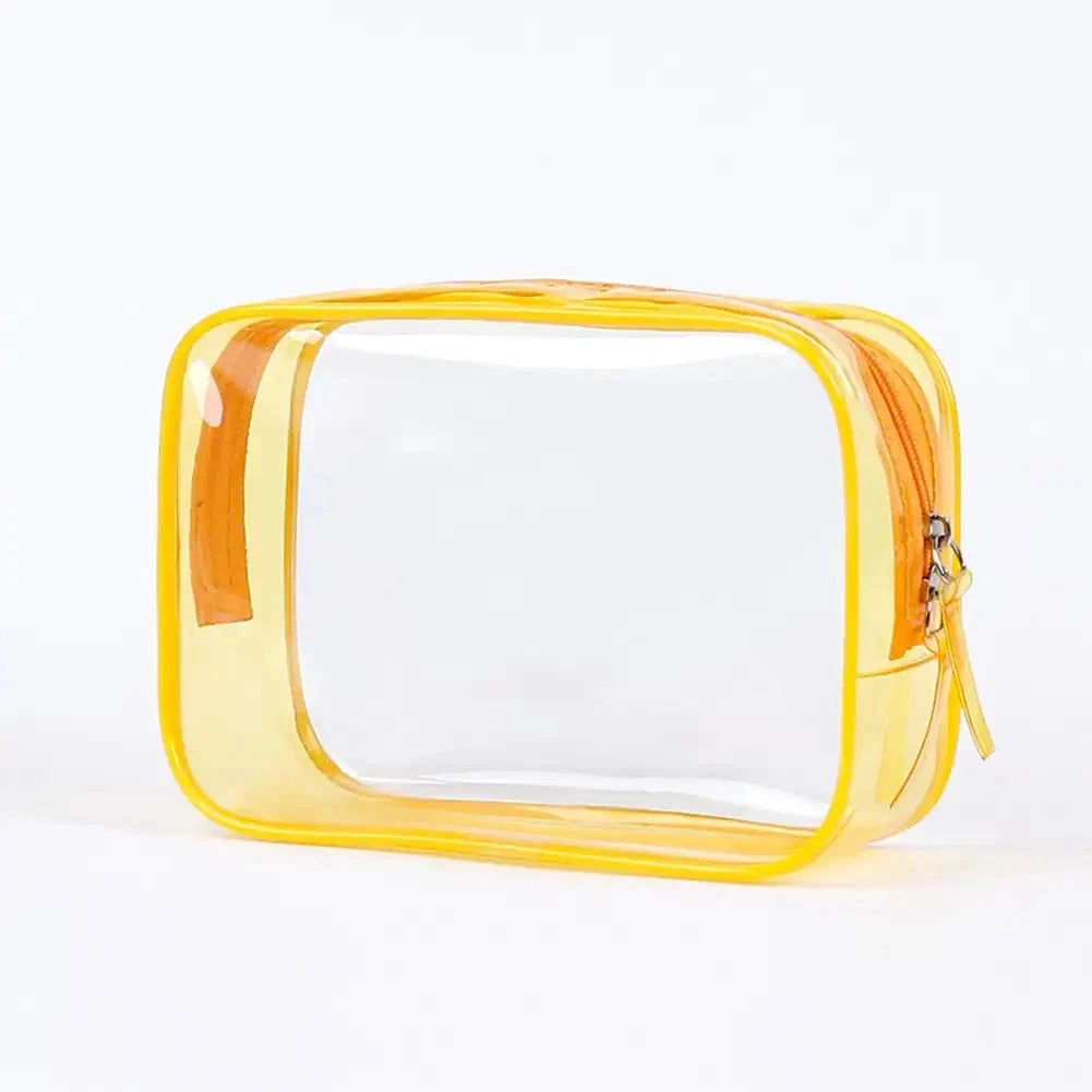 trousse de toilette plastique transparent jaune