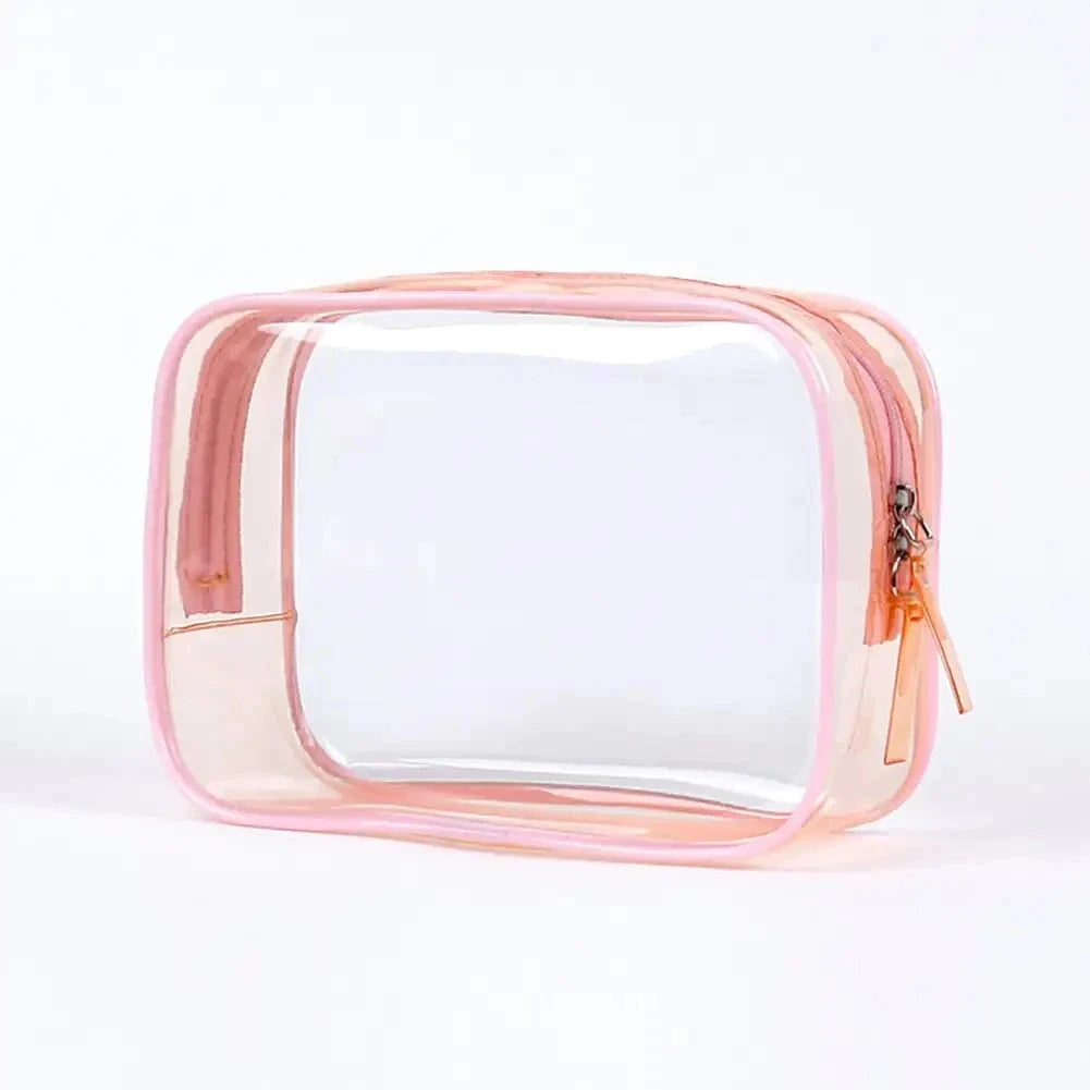 trousse de toilette plastique transparent rose