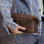 trousse de toilette pour homme en cuir marron