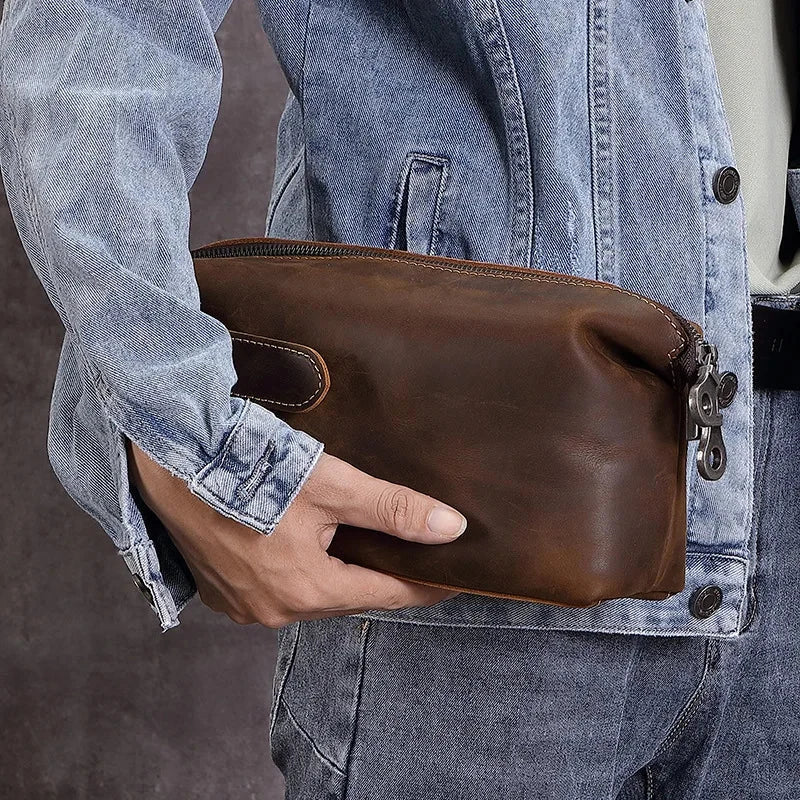 trousse de toilette pour homme en cuir marron