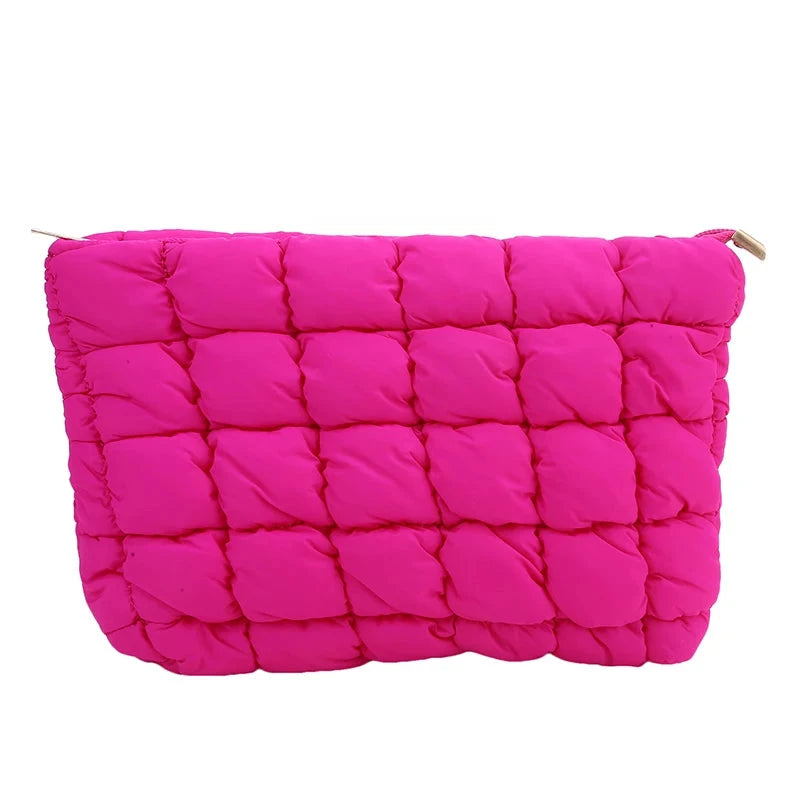 trousse toilette femme tissu matelassé rose