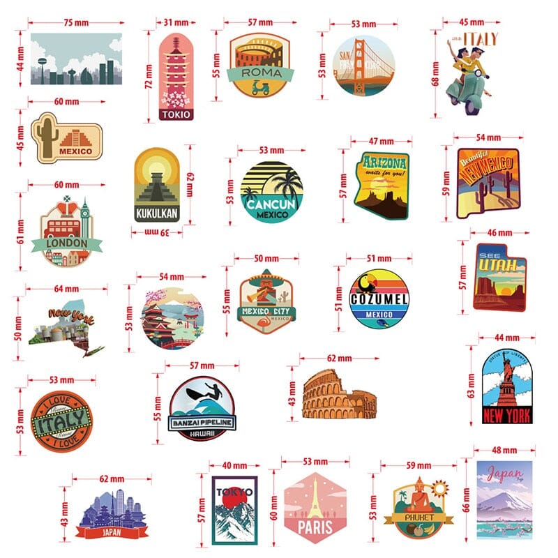 sticker valise destinations pack de 50