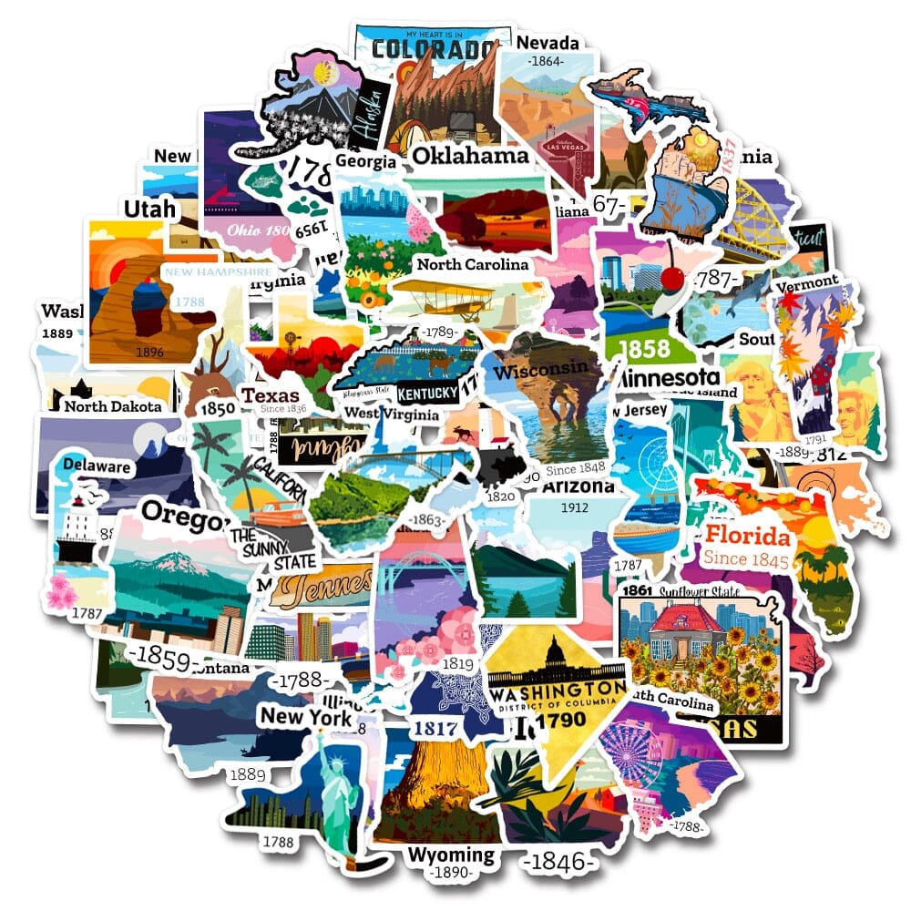 autocollant valise voyage etats americains pack de 50