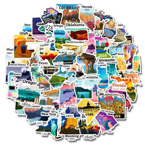 autocollant valise voyage etats americains pack de 50