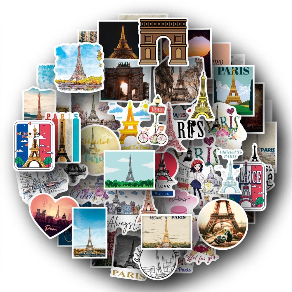 autocollant valise paris pack de 50