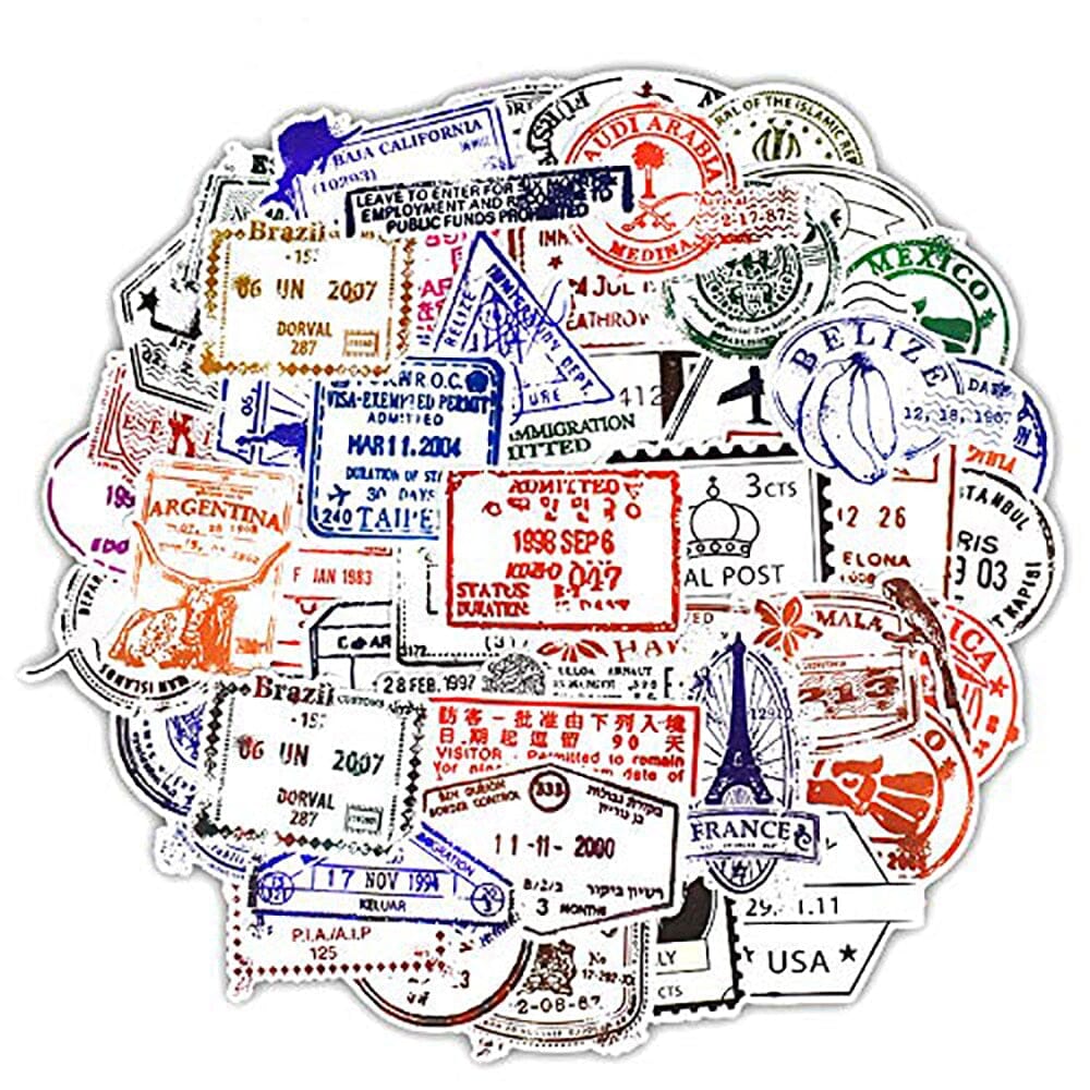 sticker valise tampons passeport pack de 50