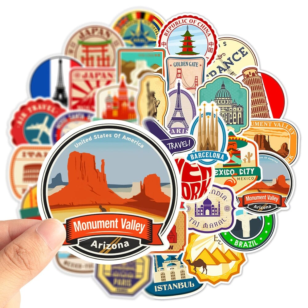 autocollant stickers valise travel pack de 50
