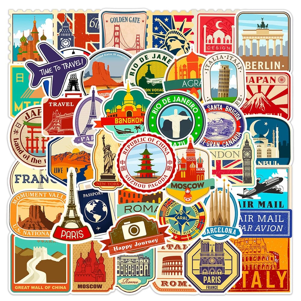 autocollant pour valise travel stickers pack de 50