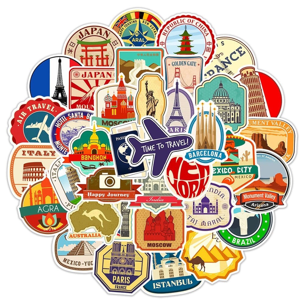 autocollant valise travel stickers pack de 50