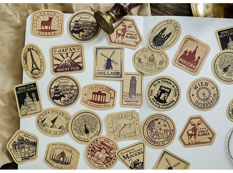 autocollant de valise vintage voyageur pack de 46