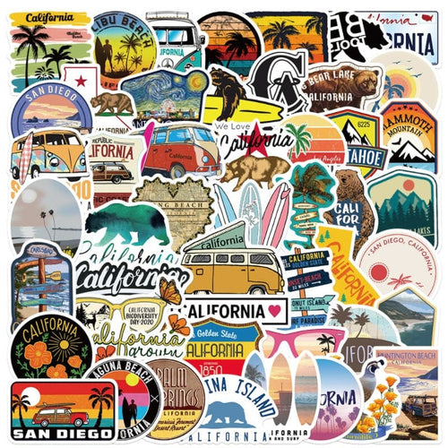 autocollants valise voyage californie pack de 50