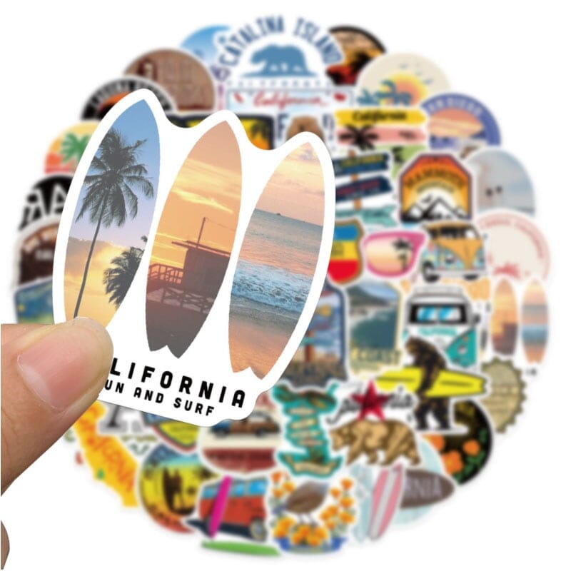 autocollant valise de voyage californie pack de 50