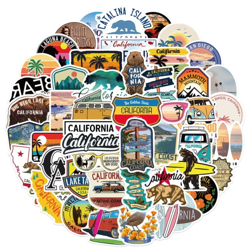 autocollant valise voyage californie pack de 50