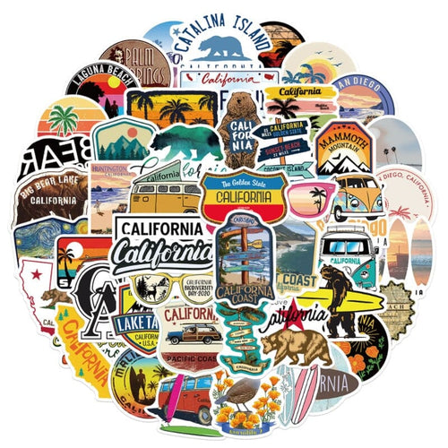 autocollant valise voyage californie pack de 50