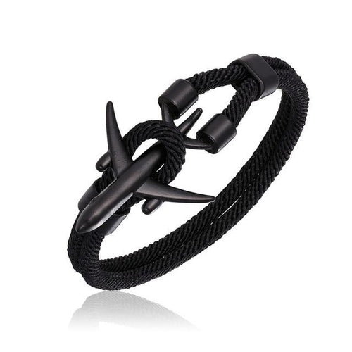 bracelet avion acier noir nylon noir