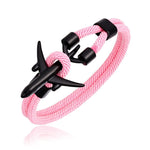bracelet avion noir corde rose