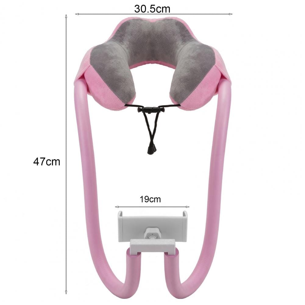 coussin de voyage support telephone portable rose