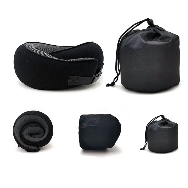 HAMKU Coussin Voyage Avion Remplissable – Oreiller Cou Pliable 360° – Coussin Tour De Cou Noir Confort Long Trajet