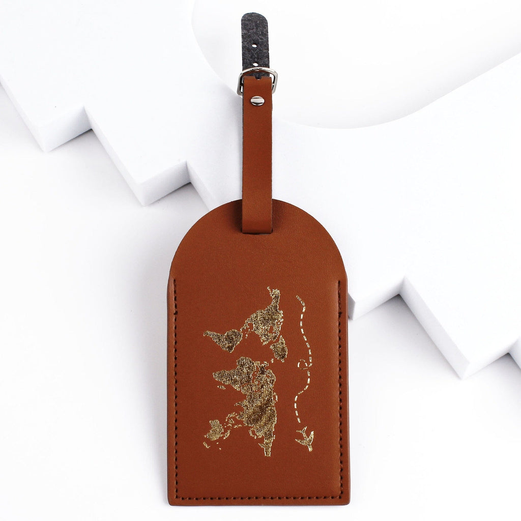 etiquette bagage world trip marron