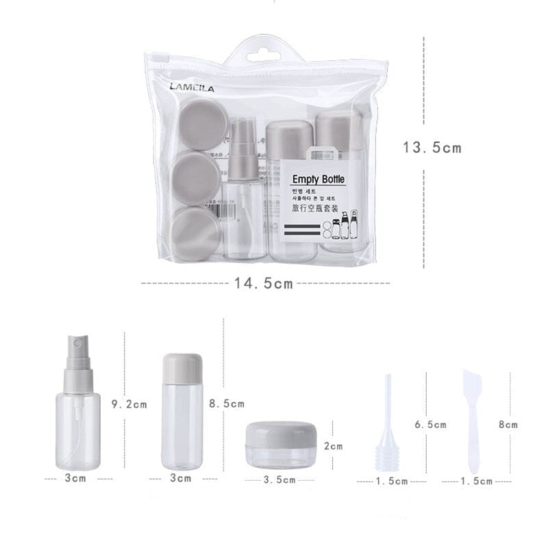 kit avion de voyage produits de toilette 6 flacons
