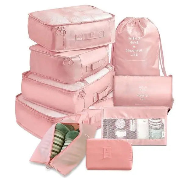 organisateur valise colorful life set de 9 rose