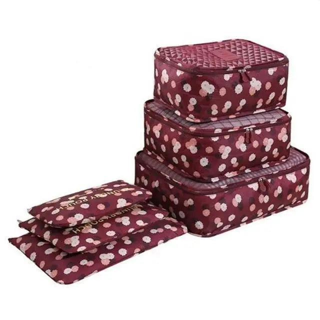 organisateur de valise fleurs set de 6 bordeaux