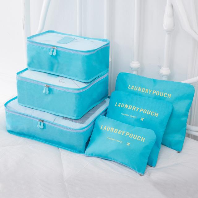 organisateur de valise laundry pouch bleu ciel set 6