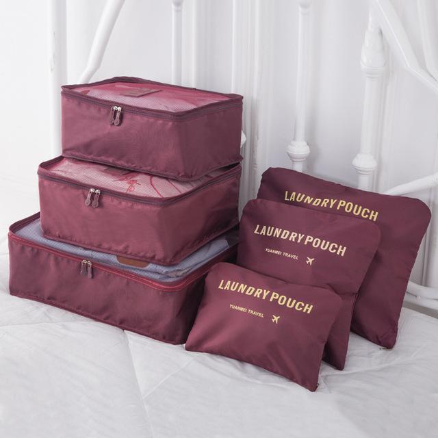 organisateur de valise bordeaux set 6 laundry pouch