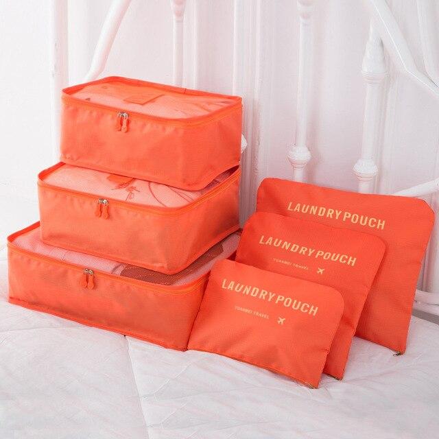 organisateur de valise orange set de 6 laundry pouch