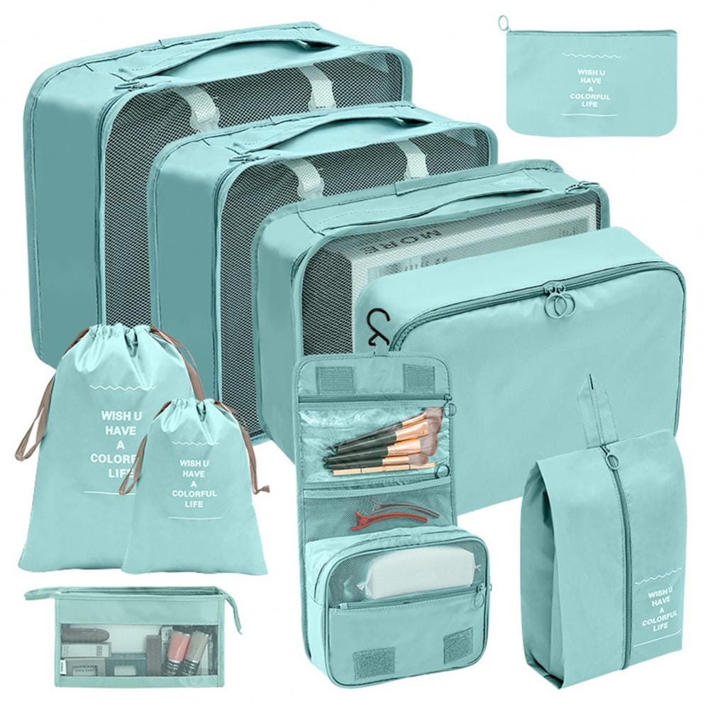 organisateur valise set de 10 pochettes turquoise