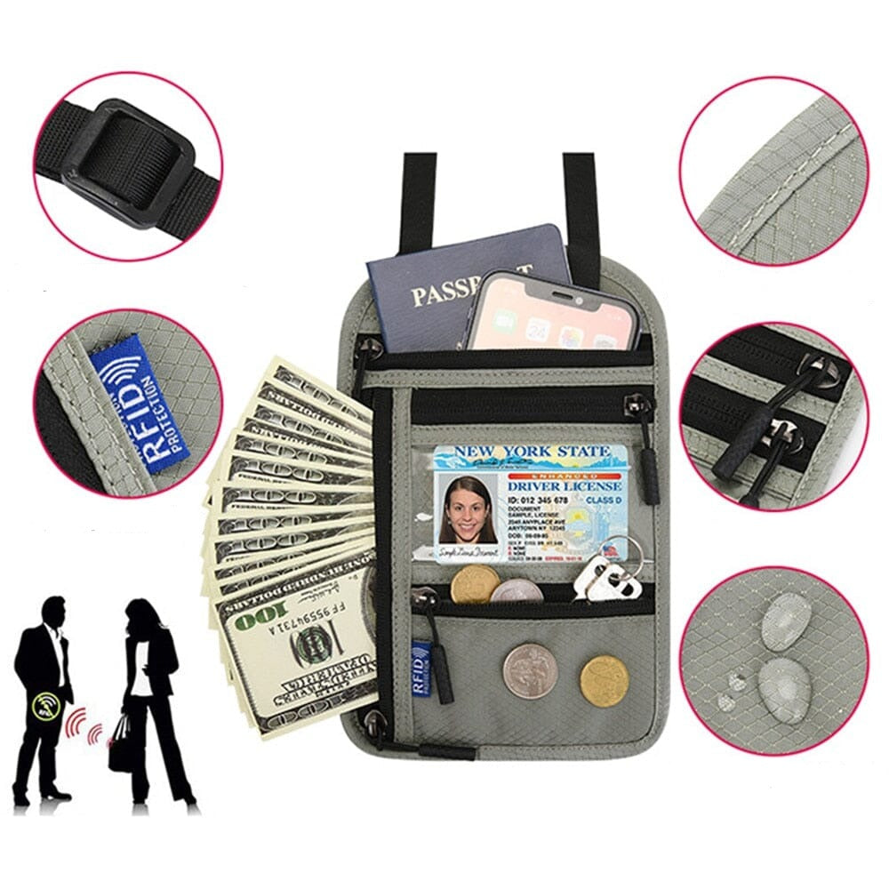 pochette tour de cou de voyage billet document rfid