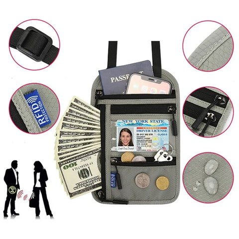 Pawleso Pochette Tour De Cou Antivol RFID – Sac Col Discret Pour Passeport, Téléphone Et Documents De Voyage