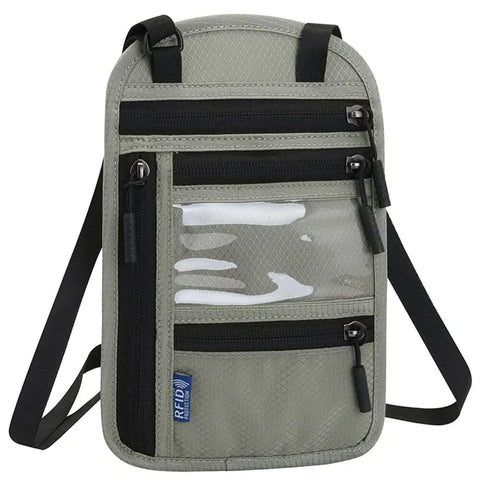 Pochette Tour De Cou RFID Anti-Vol Ihreesy - Sac Passeport Voyage Léger Gris Clair