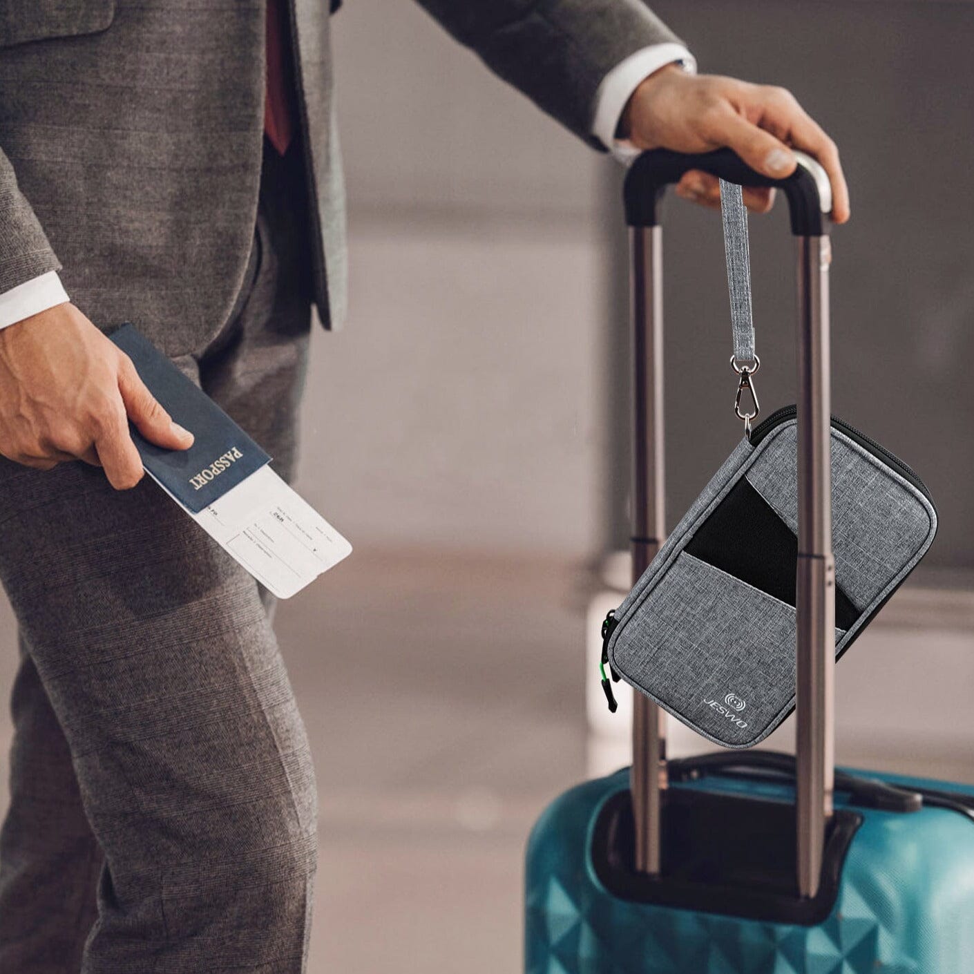 portefeuille de voyage familial gris