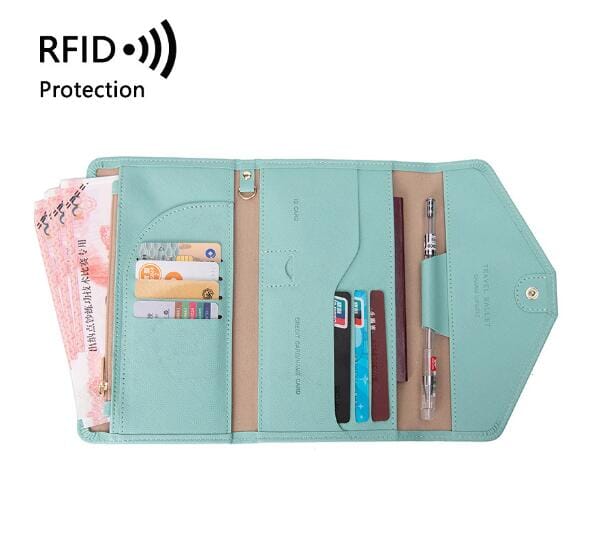 portefeuille voyage femme grande pochette anti rfid sécurité