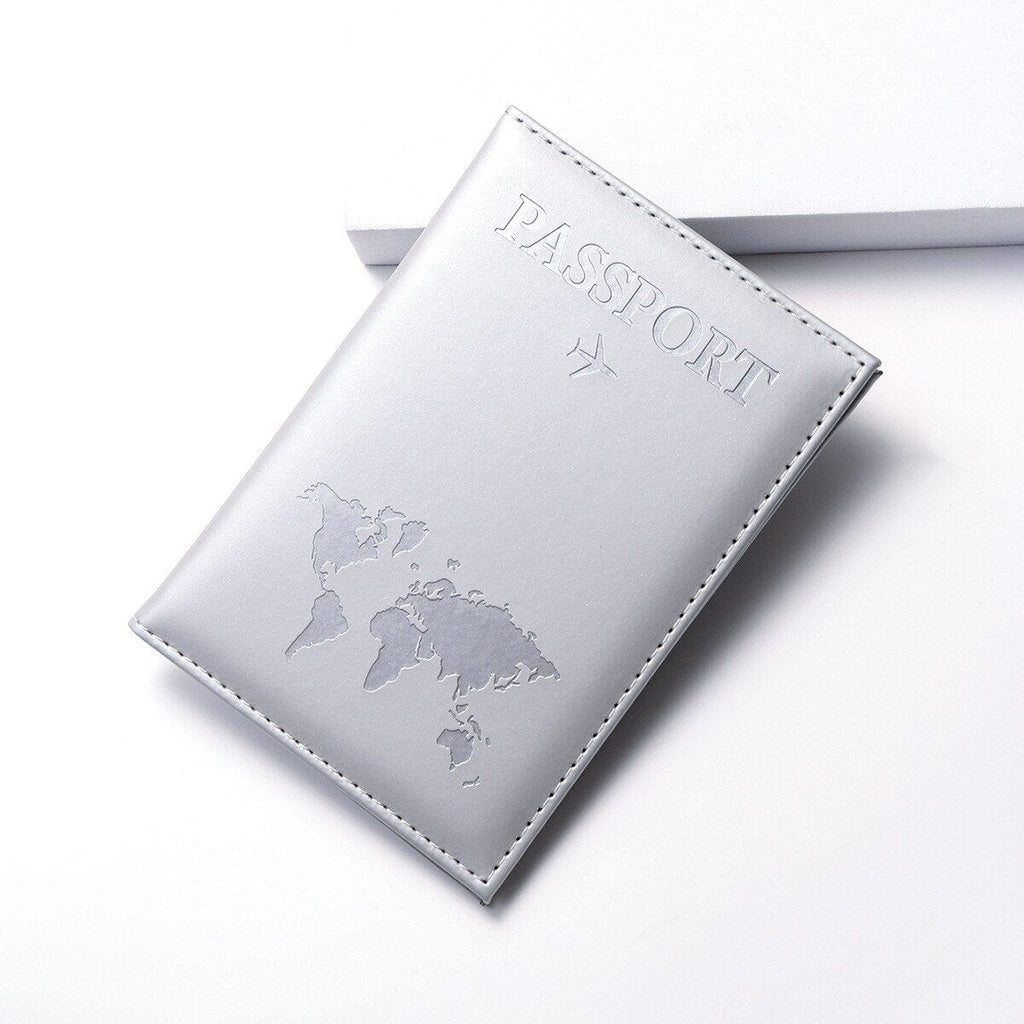 etui passeport carte mappemonde gris