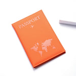 etui passeport carte mappemonde orange
