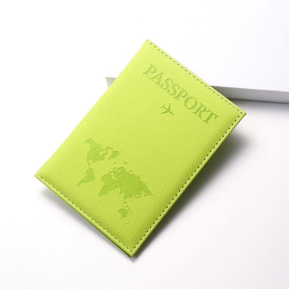 etui passeport carte mappemonde vert