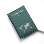 etui passeport carte mappemonde vert foncé